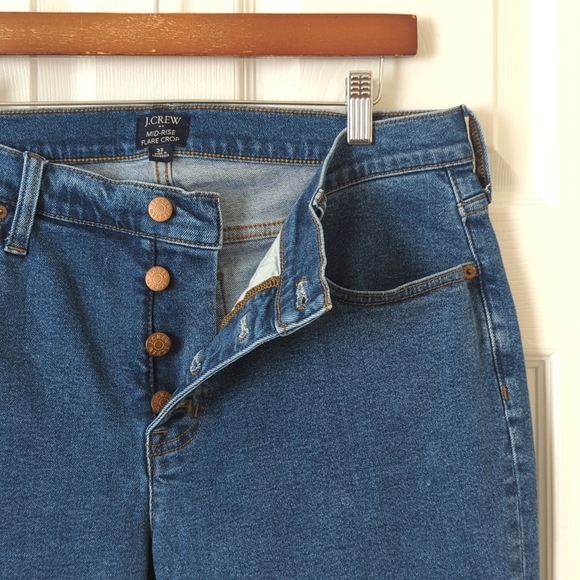 J. Crew Classic Medium Wash Mid Rise Button Fly Flared Ankle Cropped Jeans 32 - Picture 7 of 15